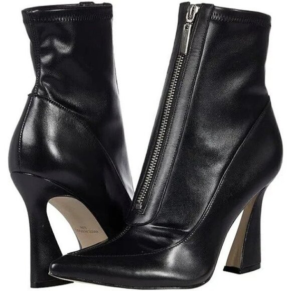 Massimo Matteo Shoes - Massimo Matteo Women's Black Leather Ankle Boots Platform Heels with Zipper, 10